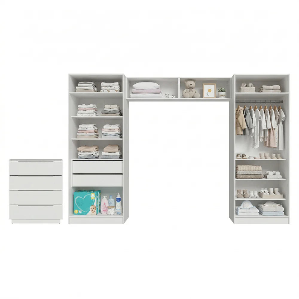 Dormitorio Infantil con 2 Placards Neo con Espejos 2 Alacenas 1 Cómoda Blanco Madesa 04 - Image 5