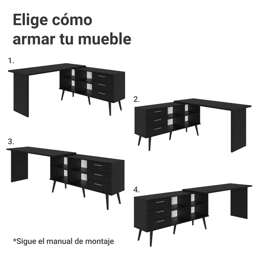 Escritorio Esquinero con 3 Cajones Lisboa Negro - Image 5