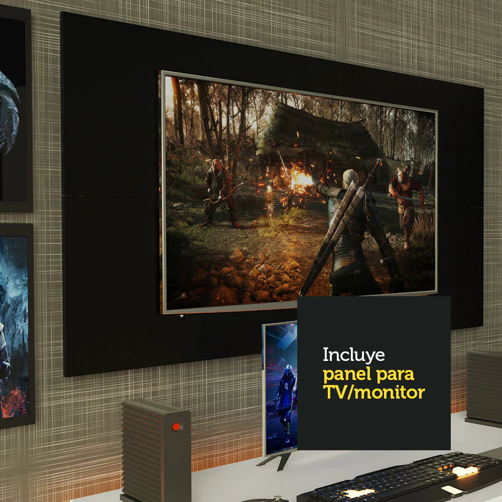 Escritorio Gamer Madesa 9409 con Panel para TV hasta 50 Pulgadas Blanco/Negro - Image 6