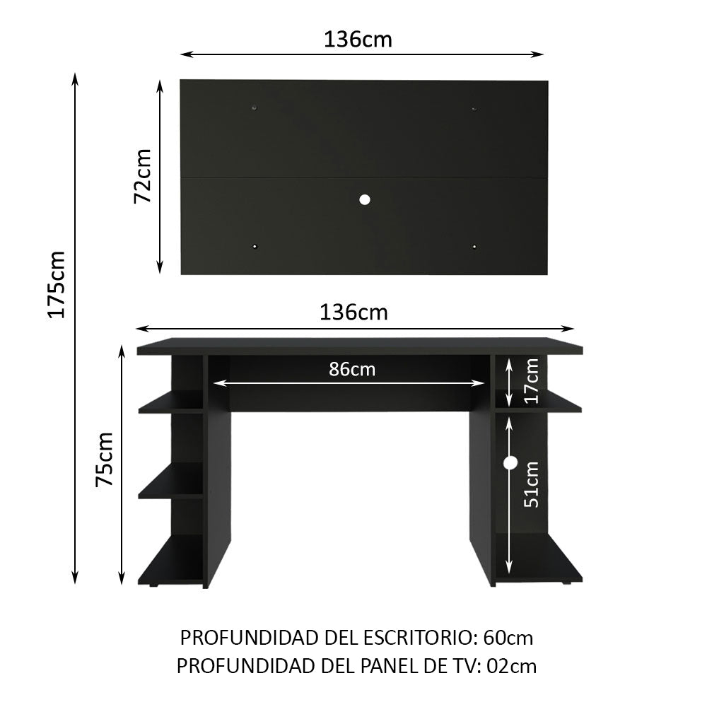 Escritorio Gamer Madesa 9409 con Panel para TV hasta 50 Pulgadas Negro - Image 2