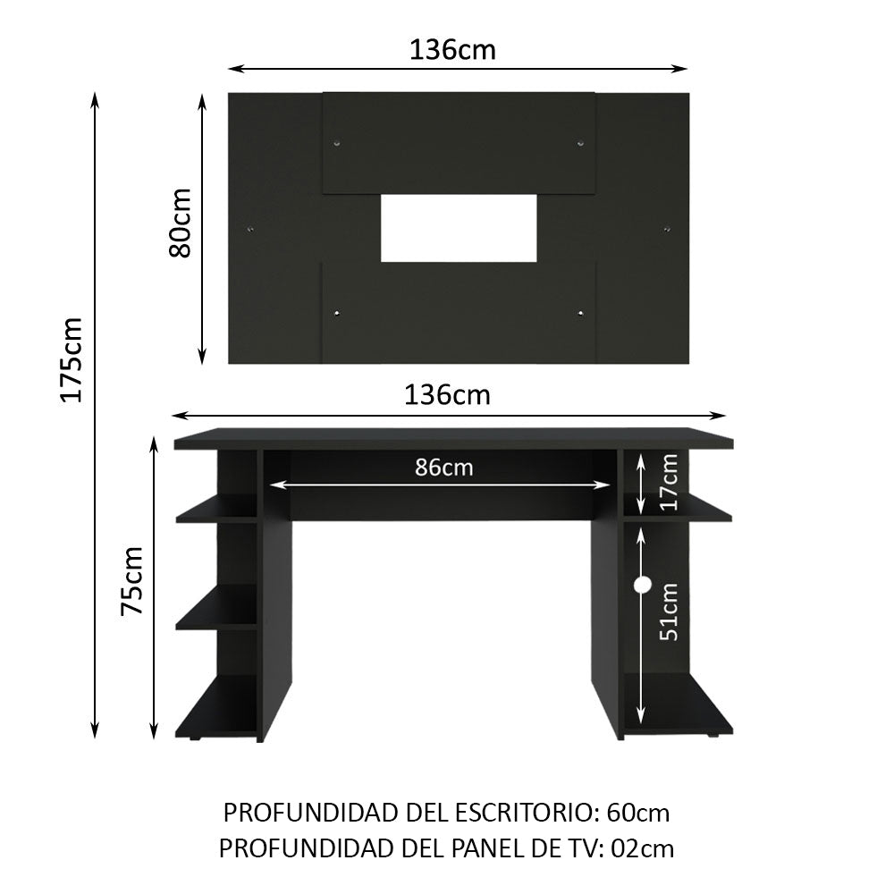 Escritorio Gamer Madesa 9409 con Panel para TV hasta 58 Pulgadas Negro - Image 2
