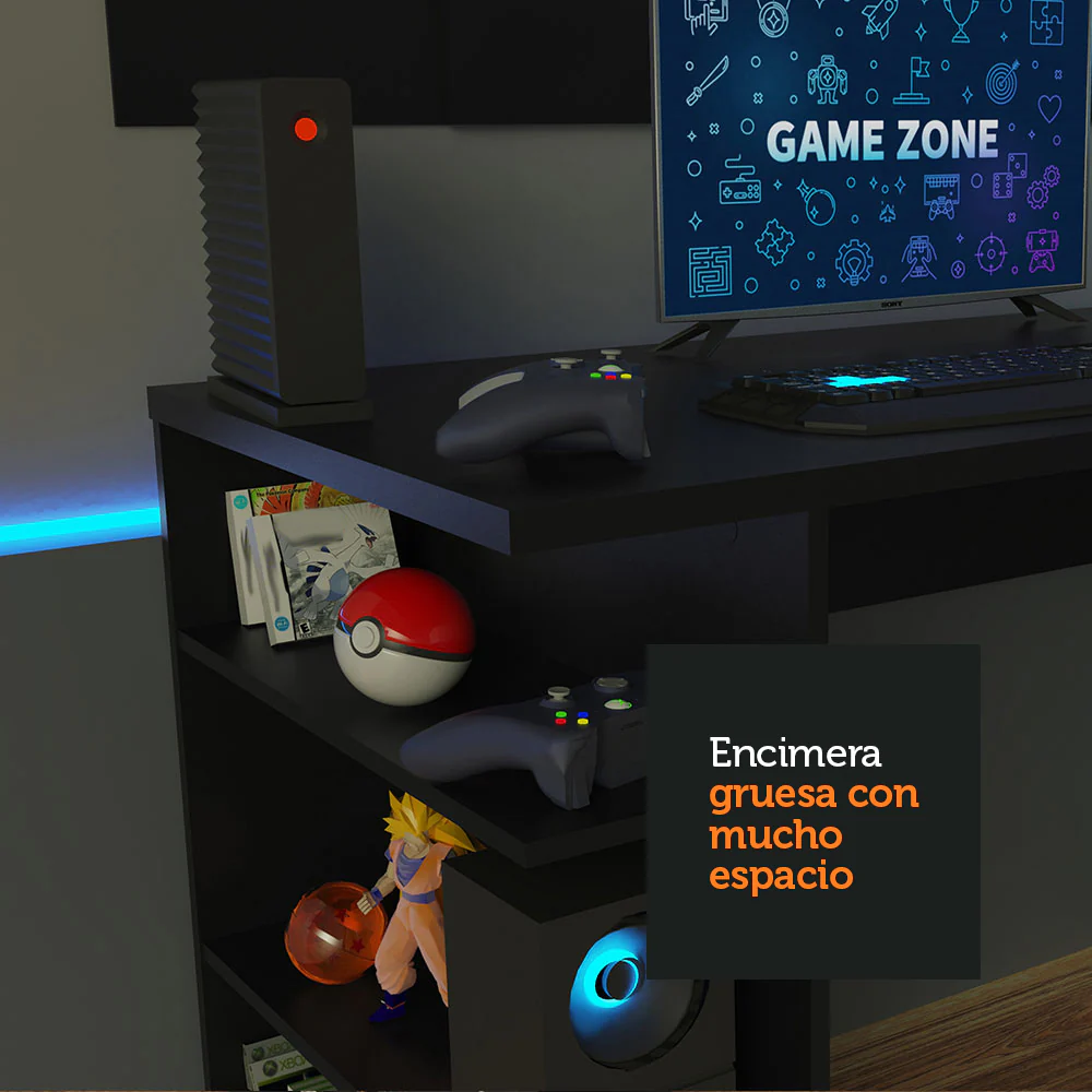 Escritorio Gamer Madesa 9409 con Panel para TV hasta 58 Pulgadas Negro - Image 7