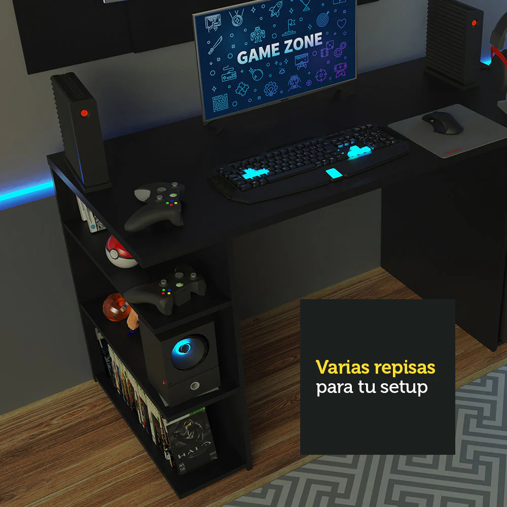 Escritorio Gamer Madesa 9409 con Panel para TV hasta 58 Pulgadas Negro - Image 8