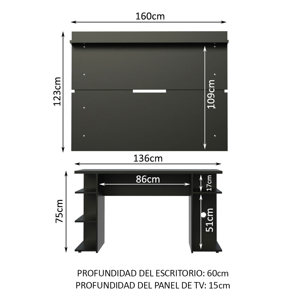 Escritorio Gamer Madesa 9409 con Panel para TV hasta 65 Pulgadas Negro - Image 2