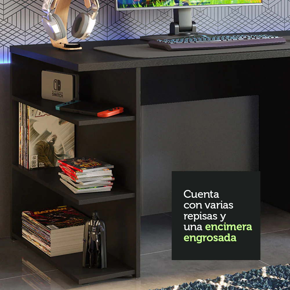 Escritorio Gamer Madesa 9409 con Panel para TV hasta 65 Pulgadas Negro - Image 7