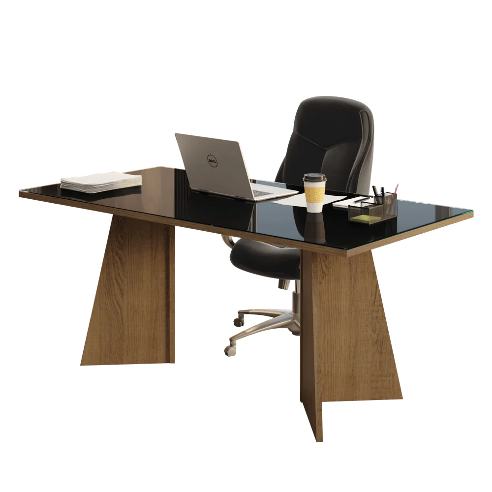 Escritorio para Oficina Director Presidente 180 cm con Tapa de Vidrio 5388 Marrón/Negro - Image 3