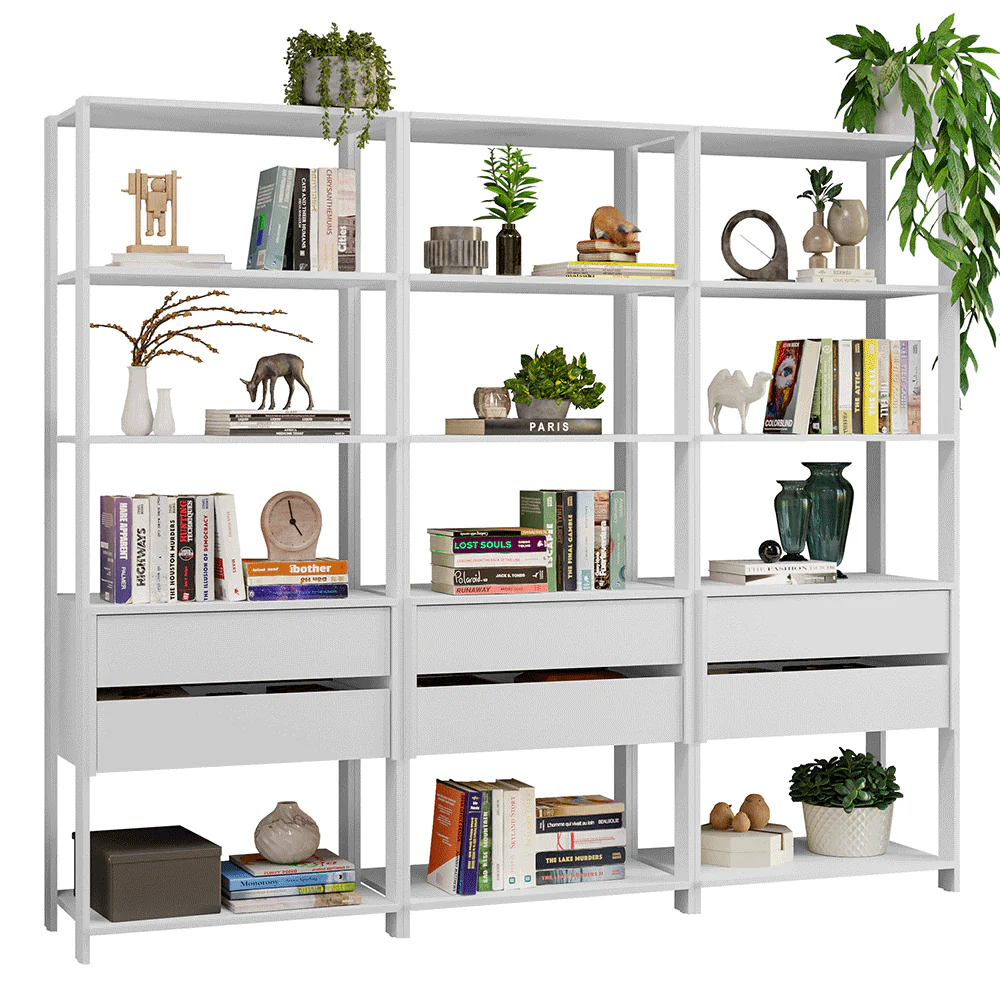 Estante Mueble Multiuso para Livros 6 Cajones 12 Repisas 210 cm Blanco Madesa - Image 3