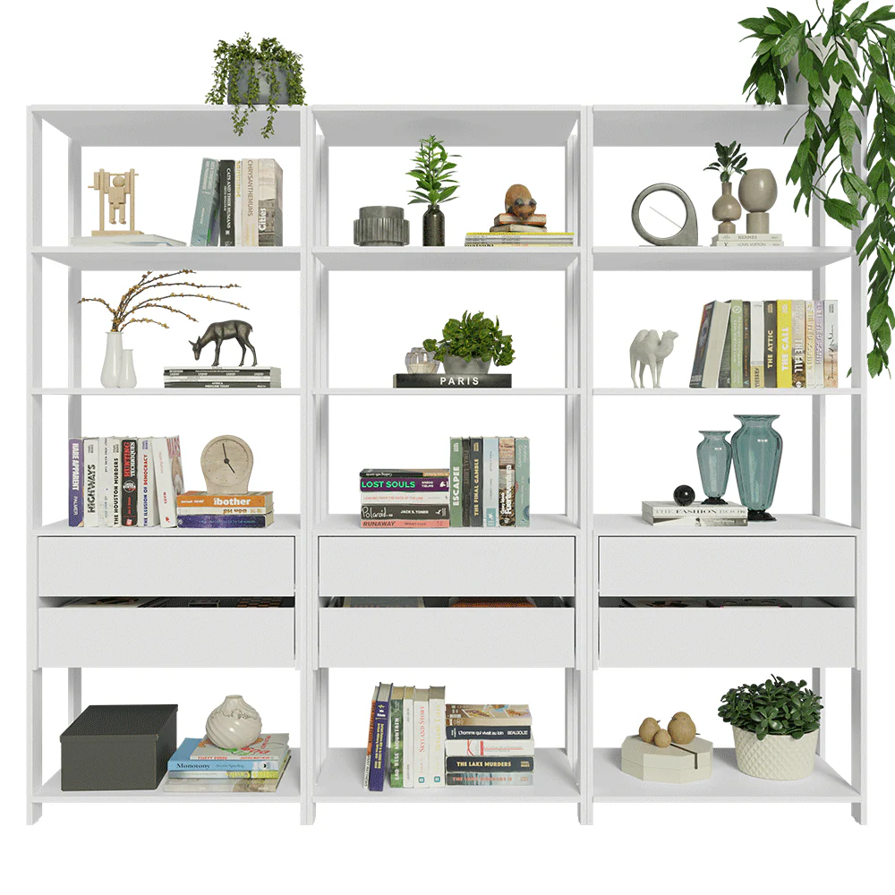 Estante Mueble Multiuso para Livros 6 Cajones 12 Repisas 210 cm Blanco Madesa - Image 7