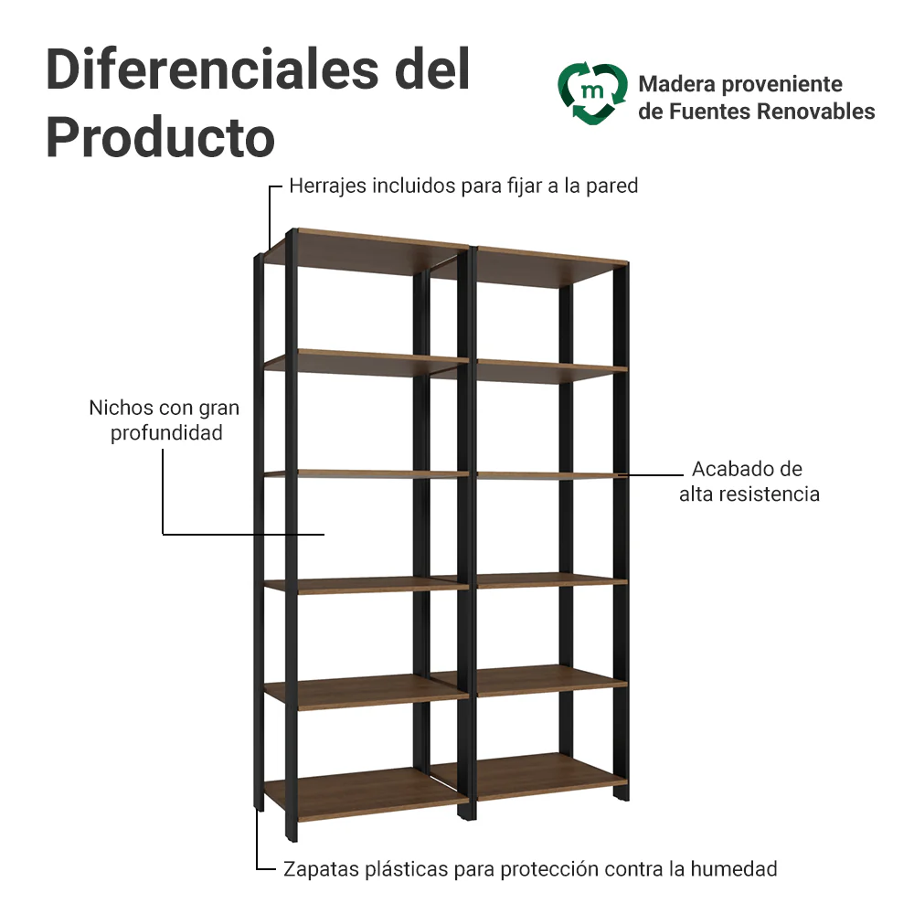 Estante Multiuso para Oficina 118cm Marrón/Negro Madesa - Image 4