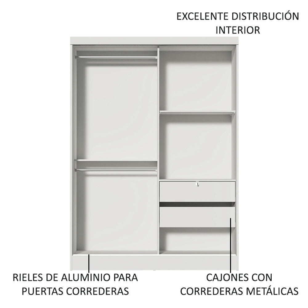 Habitación Completa con Placard Luke 2 Purtas de Espejo y Respaldo de cama con 2 Mesas de Luz Madesa Blanco - Image 4