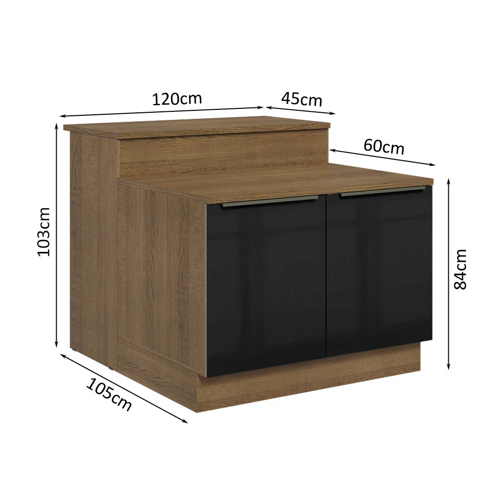 Isla de Cocina con Barra desayunador y Bajo mesada 120 cm Marrón/Negro Lux Madesa - Image 3