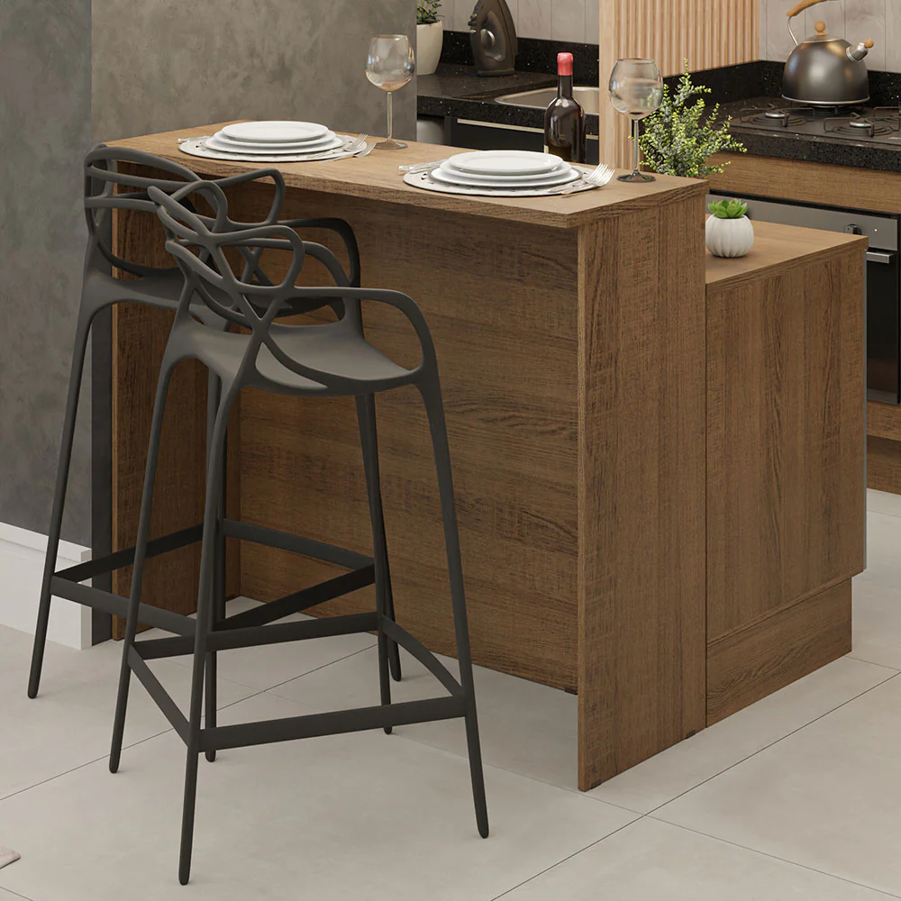 Isla de Cocina con Barra desayunador y Bajo mesada 120 cm Marrón/Negro Lux Madesa - Image 8