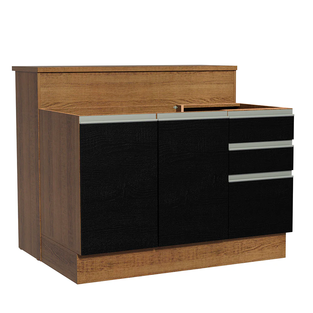 Isla de Cocina con Barra desayunador y Bajo mesada 120 cm Marrón/Negro Glamy Madesa - Image 8