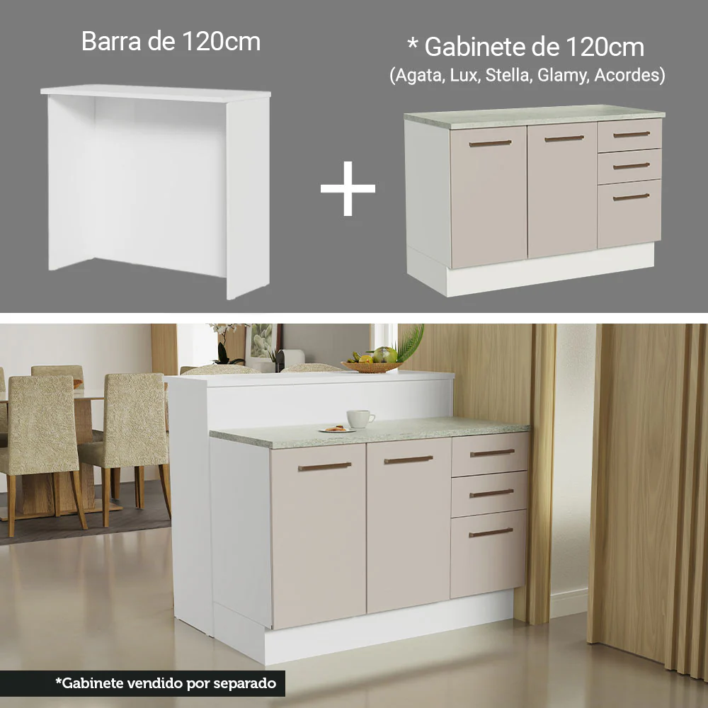 Isla de Cocina con Barra desayunador y Bajo Mesada 120 cm Blanco/Crema Agata Madesa - Image 5