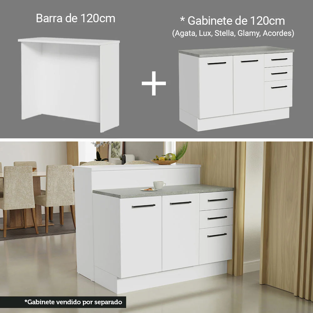 Isla de Cocina con Barra desayunador y Bajo Mesada 120 cm Blanco Agata Madesa - Image 5