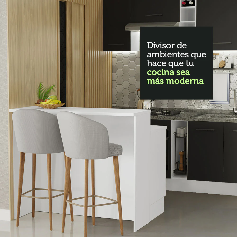 Isla de Cocina con Barra desayunador y Bajo Mesada 120 cm Blanco/Negro Agata Madesa - Image 8
