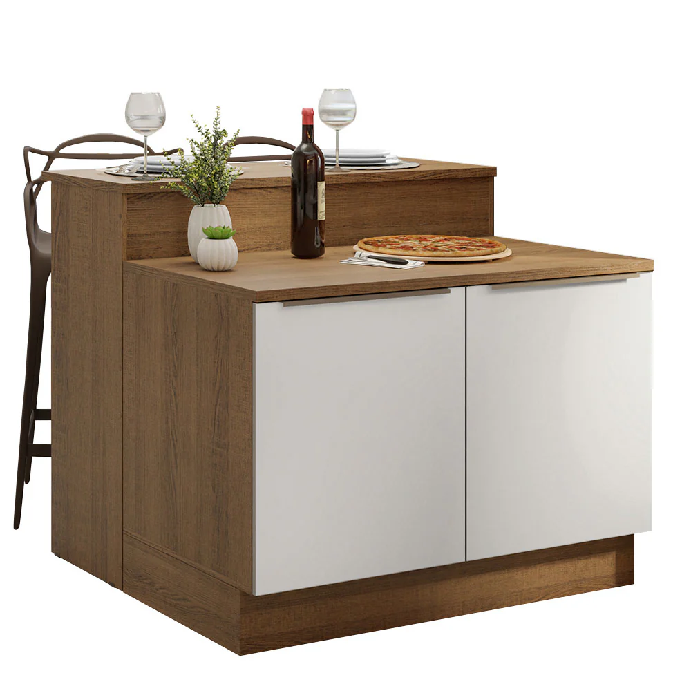 Isla de Cocina con Barra desayunador y Bajo Mesada 120 cm Marrón/Blanco Lux Madesa - Image 2