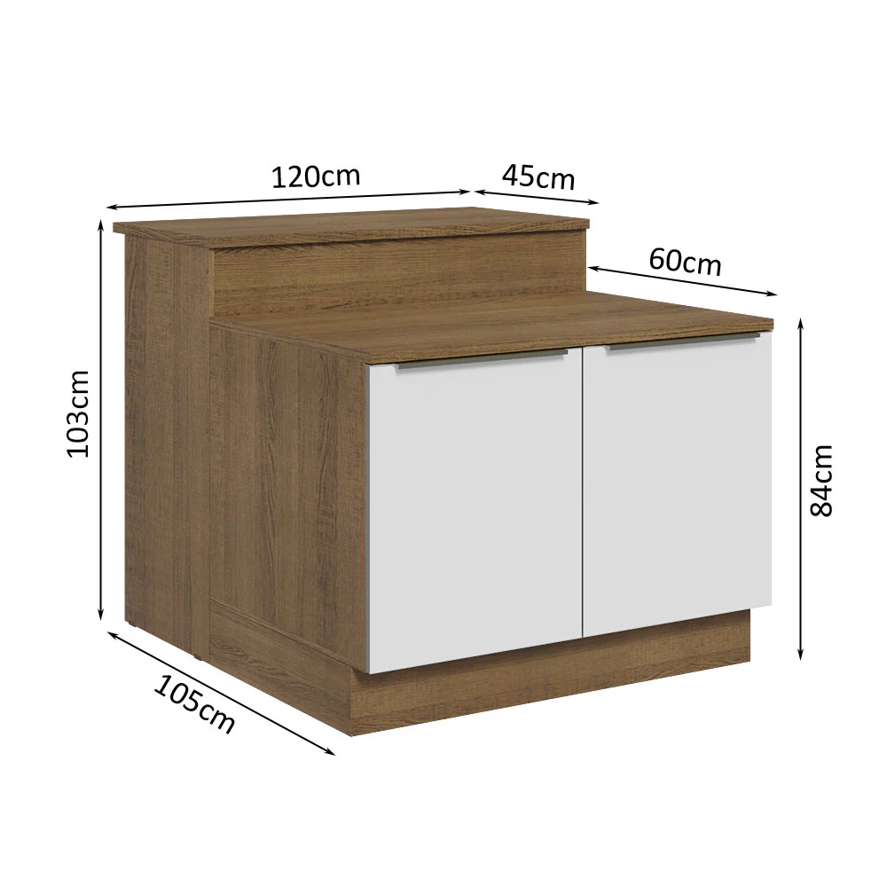 Isla de Cocina con Barra desayunador y Bajo Mesada 120 cm Marrón/Blanco Lux Madesa - Image 3