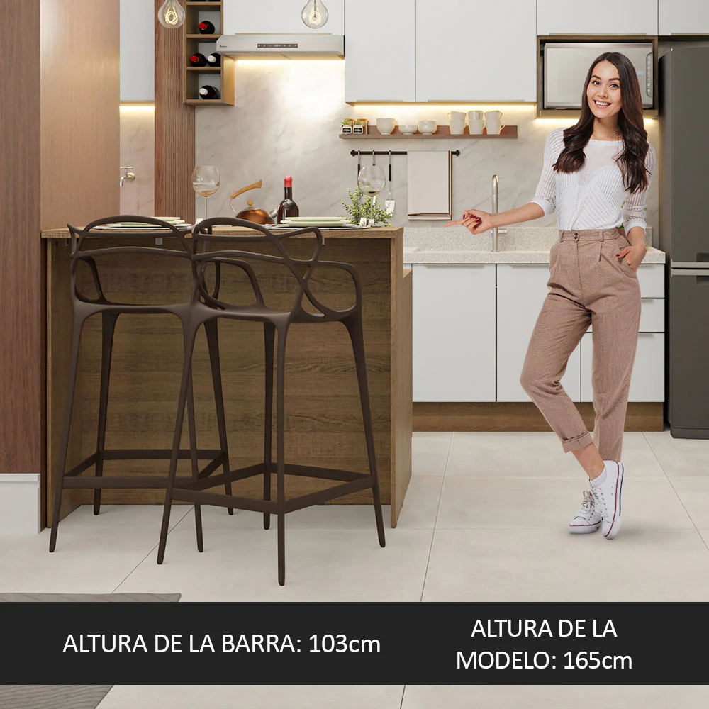 Isla de Cocina con Barra desayunador y Bajo Mesada 120 cm Marrón/Blanco Lux Madesa - Image 4