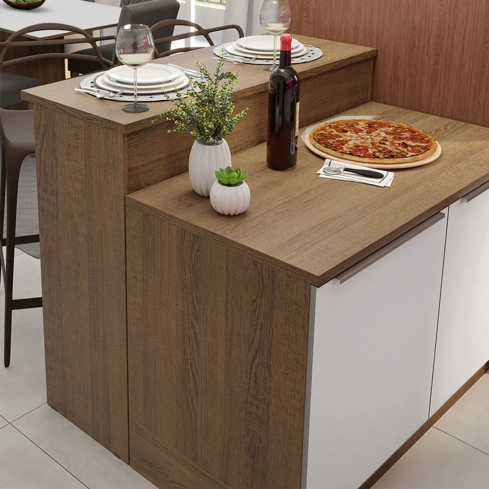 Isla de Cocina con Barra desayunador y Bajo Mesada 120 cm Marrón/Blanco Lux Madesa - Image 7