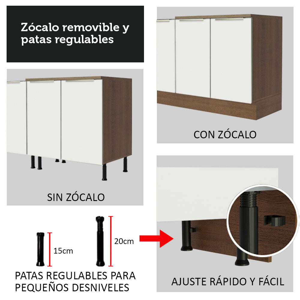 Isla de Cocina con Barra desayunador y Bajo Mesada 120 cm Marrón/Blanco Lux Madesa - Image 8