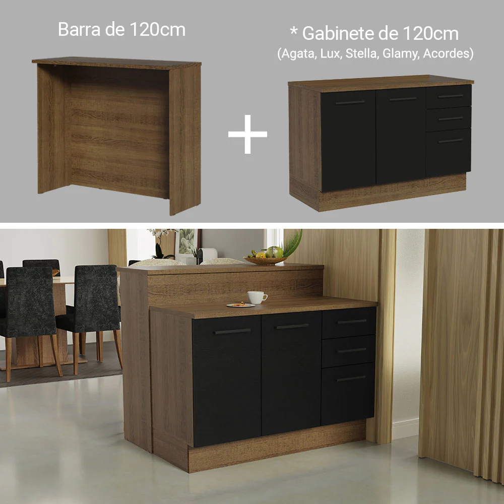 Isla de Cocina con Barra desayunador y Bajo Mesada 120 cm Marrón/Negro Agata Madesa - Image 6