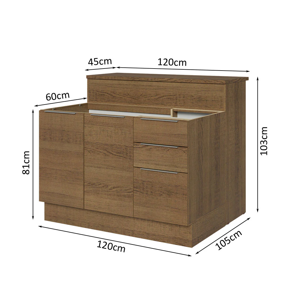 Isla de Cocina con Barra desayunador y Bajo Mesada 120 cm Marrón Stella Madesa - Image 3