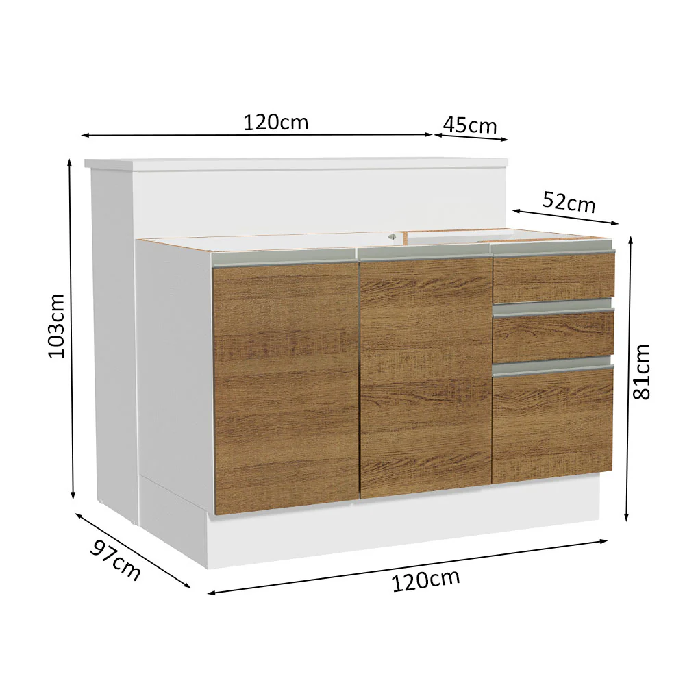 Isla de Cocina con Barra desayunador y Bajo mesada 120 cm Blanco/Marrón Glamy Madesa - Image 3