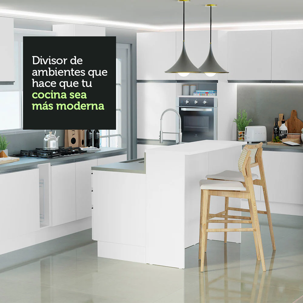 Isla de Cocina con Barra desayunador y Bajo mesada 120 cm Blanco Glamy Madesa - Image 5
