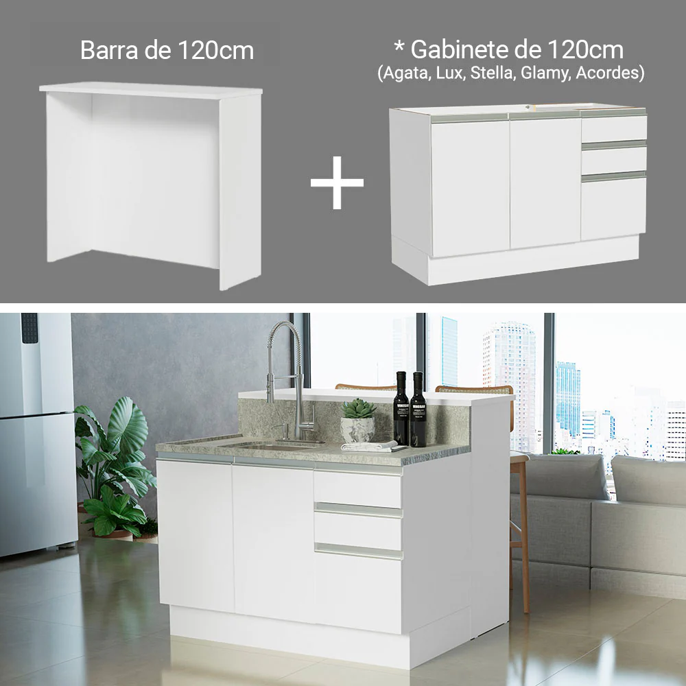 Isla de Cocina con Barra desayunador y Bajo mesada 120 cm Blanco Glamy Madesa - Image 6