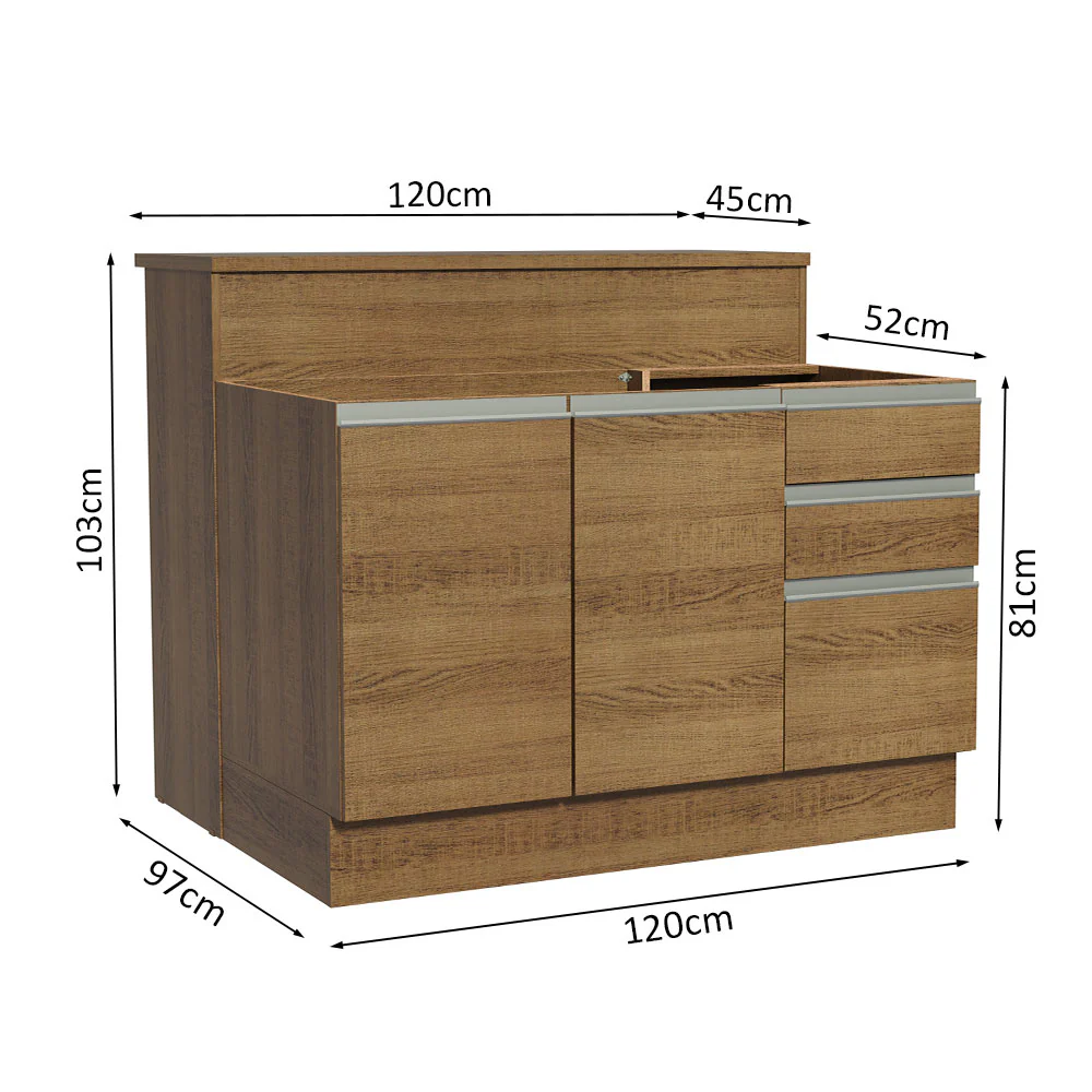 Isla de Cocina con Barra desayunador y Bajo mesada 120 cm Marrón Glamy Madesa - Image 3