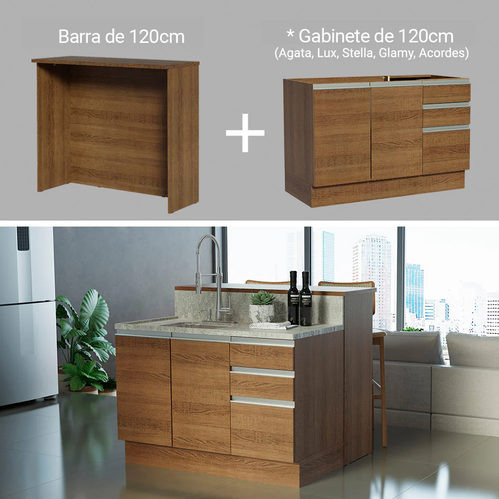 Isla de Cocina con Barra desayunador y Bajo mesada 120 cm Marrón Glamy Madesa - Image 5