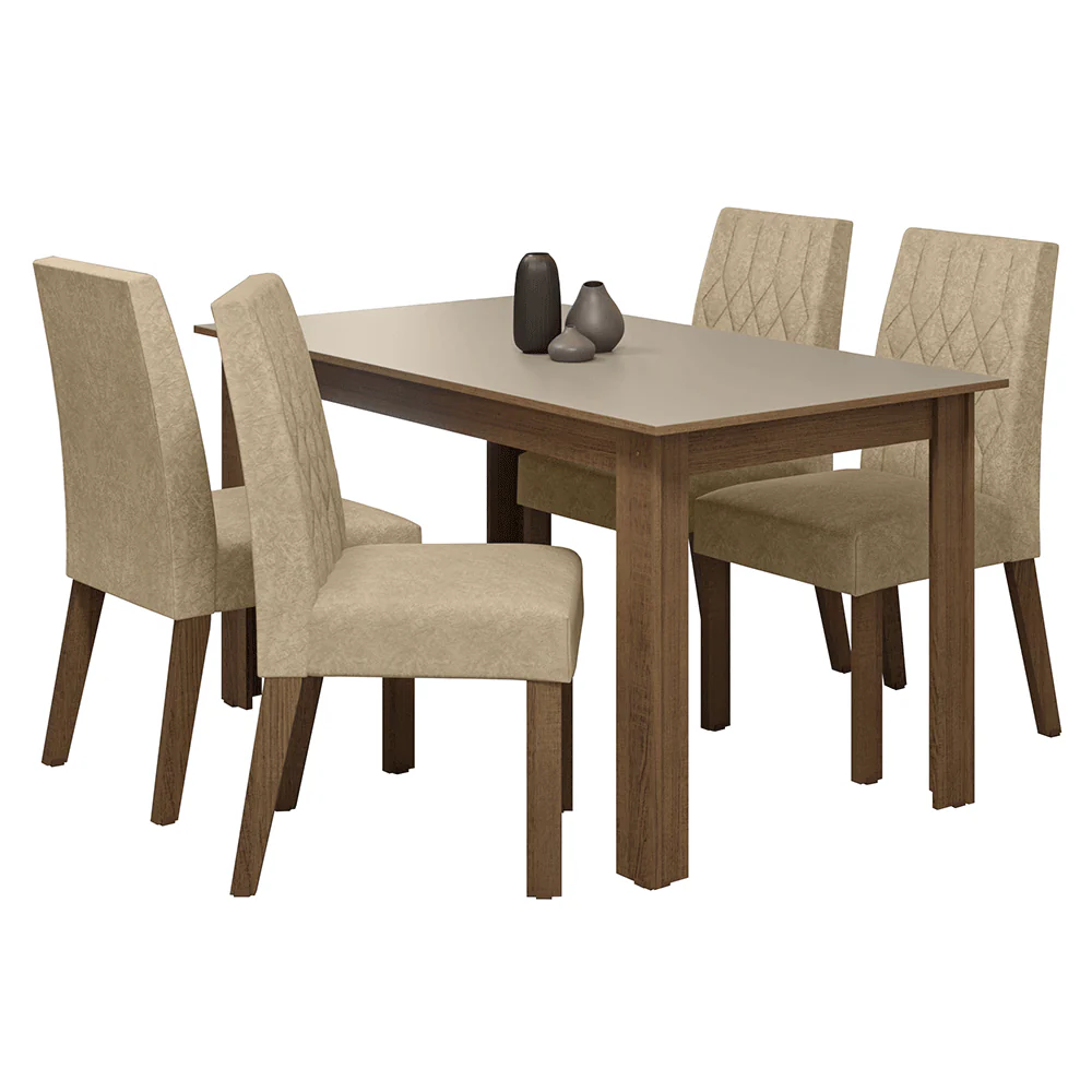 Juego Comedor Lótus Mesa Tapa de Madera 4 Sillas Marrón/Crema/Gamuza Imperial Madesa - Image 3