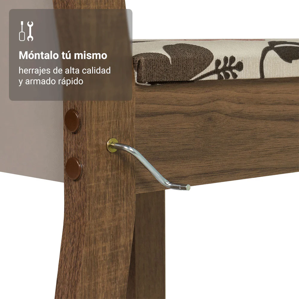 Juego Comedor Lucena Mesa Tapa de Madera 6 Sillas Marrón/Crema/Floral Hibiscos Madesa - Image 8
