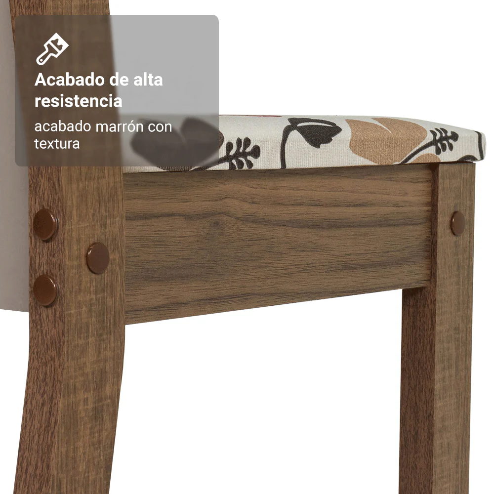 Juego Comedor Lucena Mesa Tapa de Madera 6 Sillas Marrón/Crema/Floral Hibiscos Madesa - Image 9
