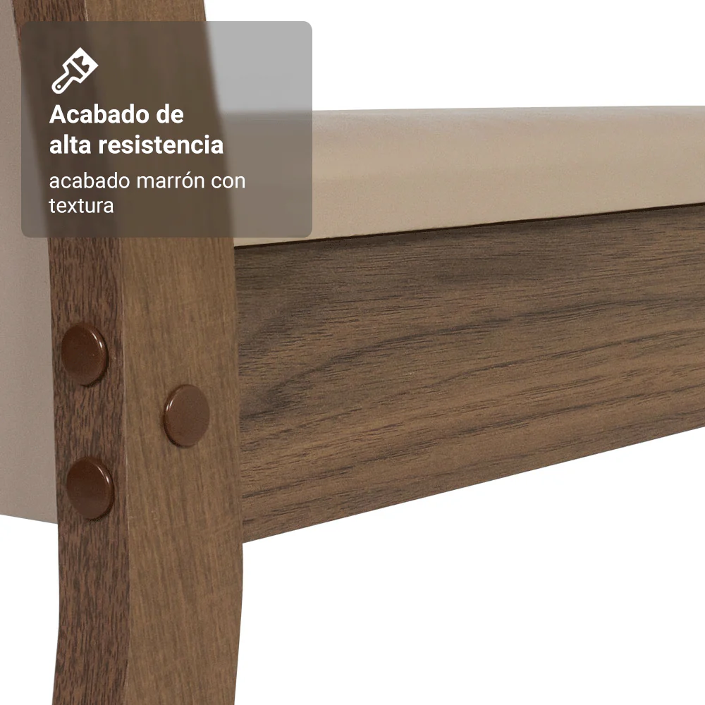 Juego Comedor Lucena Mesa Tapa de Madera 6 Sillas Marrón/Crema/Sintético Beige Madesa - Image 8