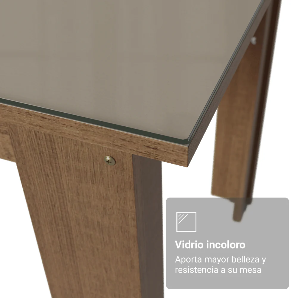 Juego Comedor Magnólia Mesa Tapa de Vidrio 4 Sillas Marrón/Crema/Beige Marrón Madesa - Image 7