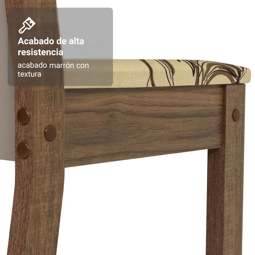Juego Comedor Magnólia Mesa Tapa de Vidrio 4 Sillas Marrón/Crema/Lírio Beige Madesa - Image 8