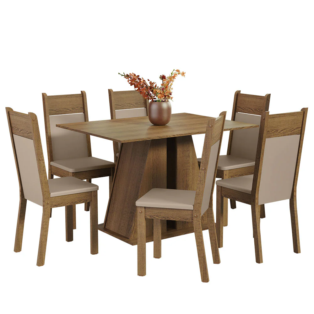 Juego Comedor Mesa con Tapa de Madera 6 Sillas Marrón/Beige Beverly Madesa - Image 3