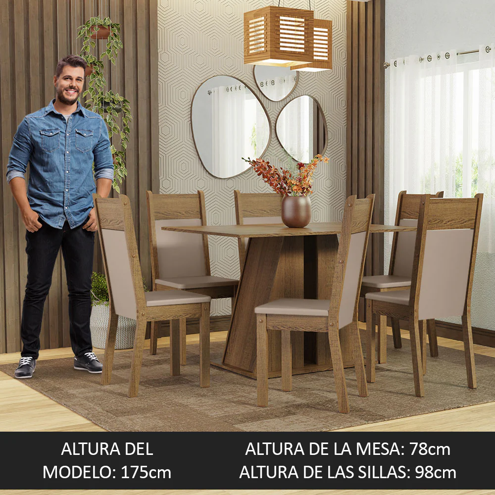 Juego Comedor Mesa con Tapa de Madera 6 Sillas Marrón/Beige Beverly Madesa - Image 5