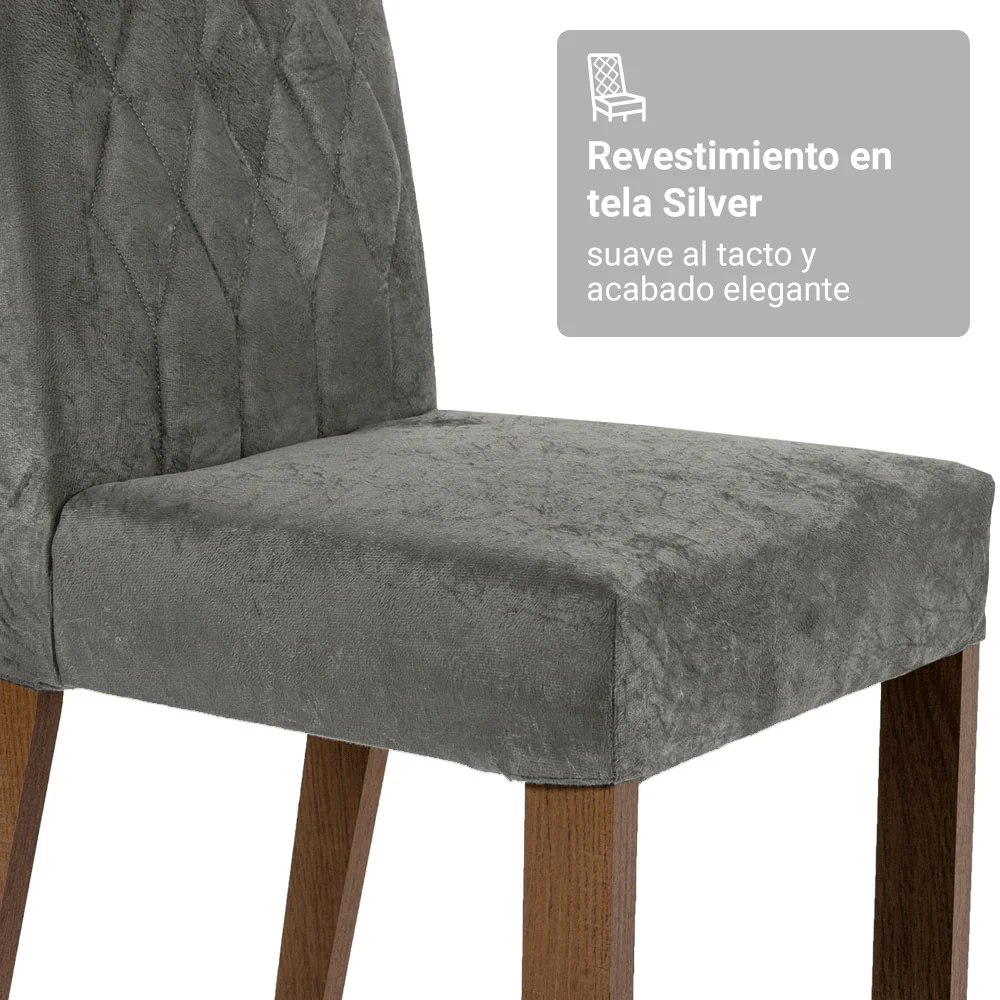 Juego Comedor Mesa con Tapa de Vidrio 4 Sillas Marrón/Blanco/Gamuza Silver Marilia Madesa - Image 9