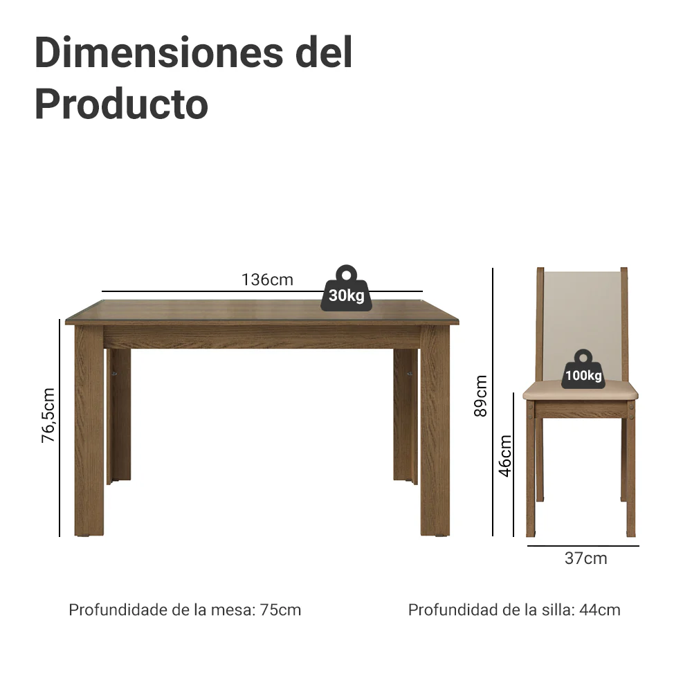 Juego Comedor Mesa con Tapa de Vidrio 6 Sillas Marrón/Crema/Beige Heloísa Madesa - Image 2