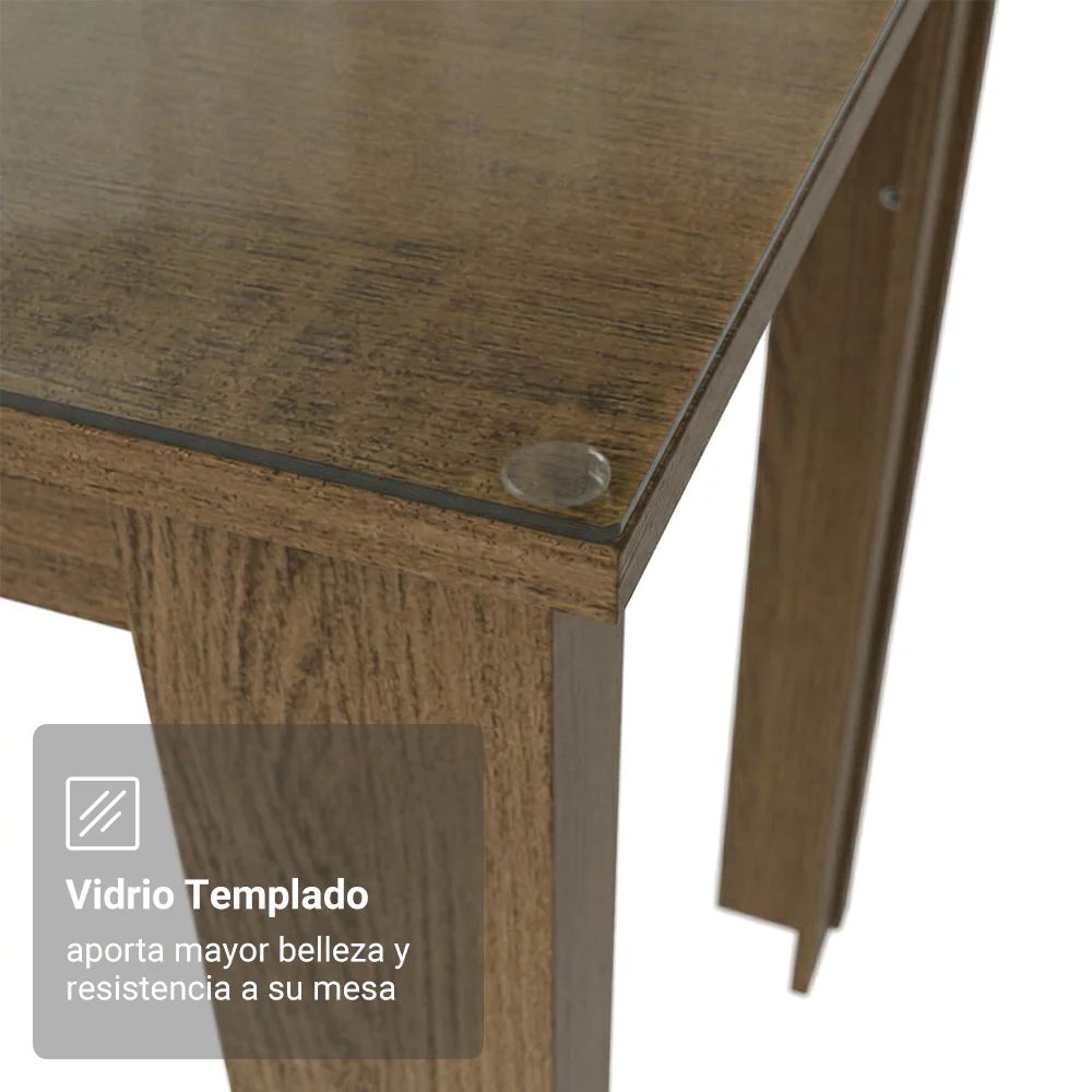 Juego Comedor Mesa con Tapa de Vidrio 6 Sillas Marrón/Crema/Beige Heloísa Madesa - Image 5
