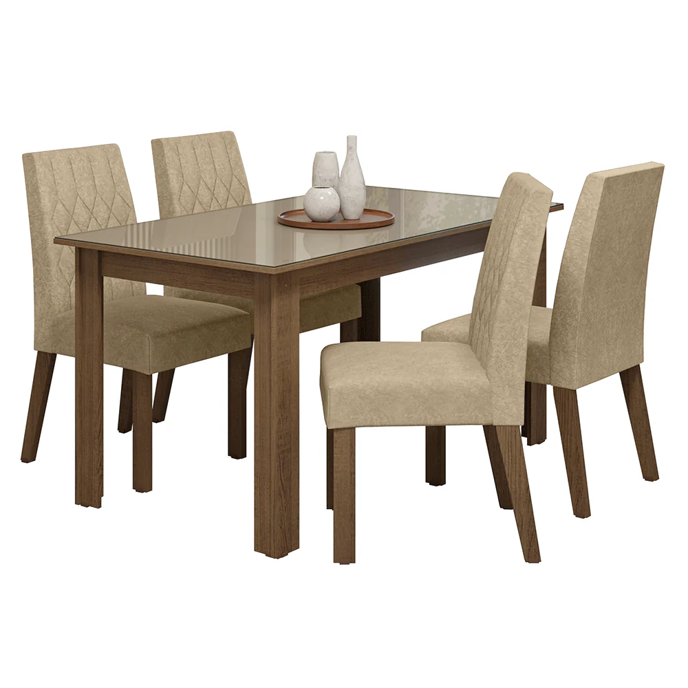 Juego Comedor Vanilla Mesa Tapa de Vidrio 4 Sillas Marrón/Crema/Gamuza Imperial Madesa - Image 3