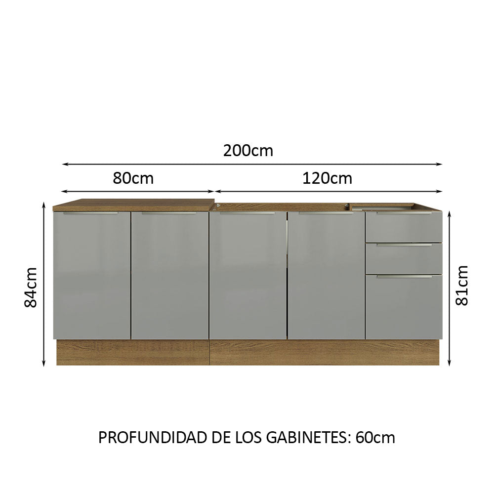 Juego de 2 gabinetes bajos de cocina Madesa Lux con 4 puertas y 3 cajones (sin mesada ni fregadero) Marrón/Gris - Image 2