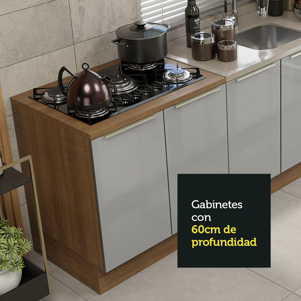 Juego de 2 gabinetes bajos de cocina Madesa Lux con 4 puertas y 3 cajones (sin mesada ni fregadero) Marrón/Gris - Image 9