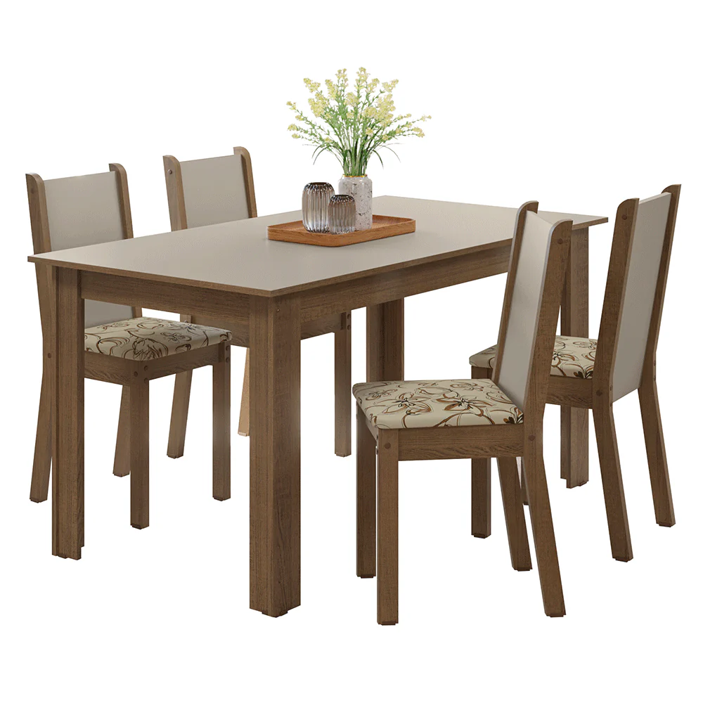 Juego de Comedor Alva Mesa Tapa de Madera 4 Sillas Marrón/Crema/Lirio Beige Madesa - Image 3