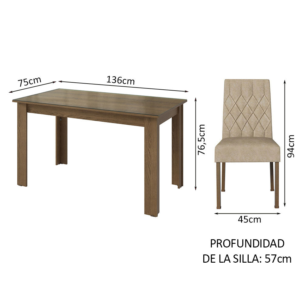 Juego de Comedor con Mesa de Tapa de Vidrio y 4 Sillas Marrón/Imperial Celina Madesa - Image 2