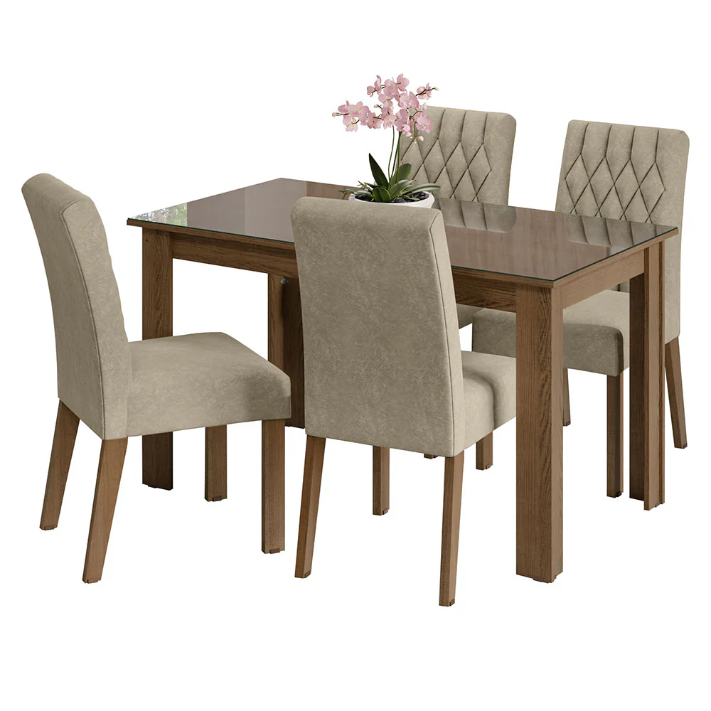 Juego de Comedor con Mesa de Tapa de Vidrio y 4 Sillas Marrón/Imperial Celina Madesa - Image 3