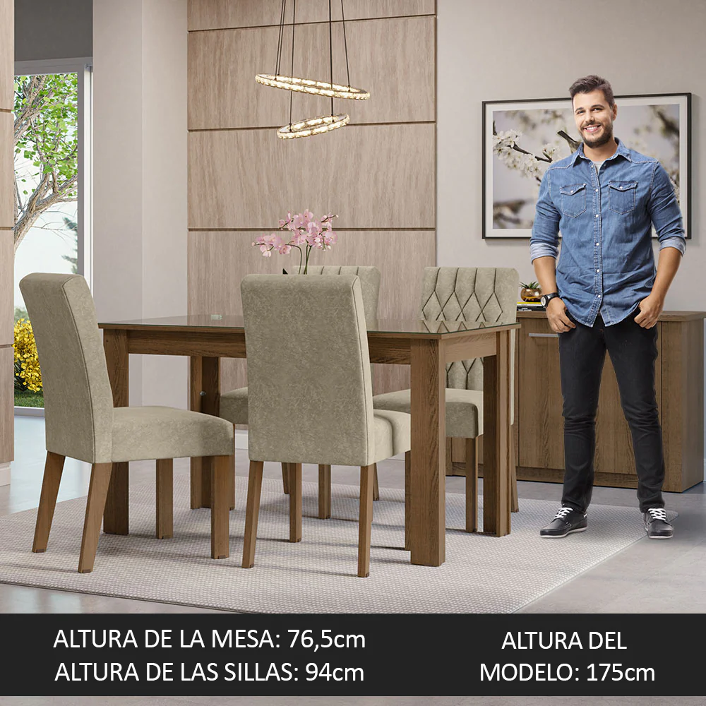 Juego de Comedor con Mesa de Tapa de Vidrio y 4 Sillas Marrón/Imperial Celina Madesa - Image 4